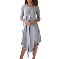 Women's A Line Dress Maxi long Dress Black Blue Gray Half Sleeve Pure Color Ruched Fall Winter Crew Neck Casual Mature 2022 S M L XL miniinthebox - thumbnail