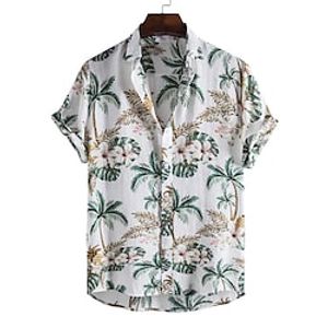 Men's Summer Hawaiian Shirt Button Down Shirt Summer Shirt Casual Shirt Beach Shirt Green Short Sleeve Graphic Prints Flower  Plants Lapel Casual Daily Print Clothing Apparel Fashion Streetwear Lightinthebox