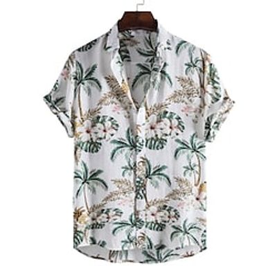 Men's Summer Hawaiian Shirt Button Down Shirt Summer Shirt Casual Shirt Beach Shirt Green Short Sleeve Graphic Prints Flower  Plants Lapel Casual Daily Print Clothing Apparel Fashion Streetwear Lightinthebox