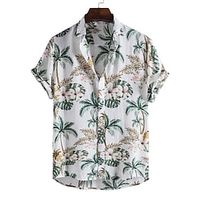 Men's Summer Hawaiian Shirt Button Down Shirt Summer Shirt Casual Shirt Beach Shirt Green Short Sleeve Graphic Prints Flower  Plants Lapel Casual Daily Print Clothing Apparel Fashion Streetwear Lightinthebox - thumbnail