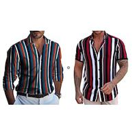 Men's Matching Sets Red Shirt Button Up Shirt Casual Shirt Sets Long Sleeve Lapel Vacation Going out Striped Polyester Spring Summer Lightinthebox