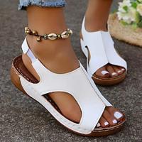 Women's Solid Color Wedge Heeled Sandals Casual Cutout Design Platform Shoes Comfortable Ankle Strap Sandals Green Brown Pink White Black Sandals Lightinthebox