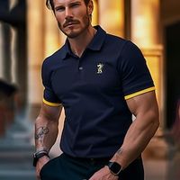 Men's Polo Business Polo Business Casual Lapel Classic Short Sleeve Fashion Color Block Patchwork Embroidered Summer Spring   Fall Regular Fit Dark navy Polo Lightinthebox