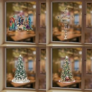 Art Wall Sticker, Christmas Santa Claus Christmas Tree Self-Adhesive Wall Stickers, Window Bathroom Living Room Porch Home Decorative Wall Stickers, Removable Switch Stickers, Wall Decor Stickers miniinthebox