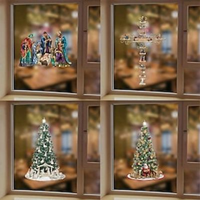 Art Wall Sticker, Christmas Santa Claus Christmas Tree Self-Adhesive Wall Stickers, Window Bathroom Living Room Porch Home Decorative Wall Stickers, Removable Switch Stickers, Wall Decor Stickers miniinthebox