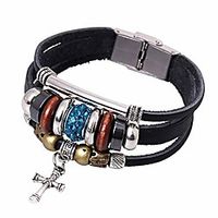 handmade leather bracelets set for men and women vintage cross beaded braided adjustable wrap cuff bracelet (multilayer bracelet-blue beads) Lightinthebox - thumbnail