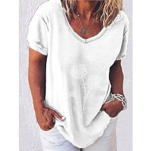 Women's Plus Size Curve Tops T shirt Tee Floral Print Short Sleeve V Neck Streetwear Daily Going out Cotton Blend Spring Summer White Black Lightinthebox