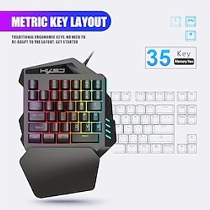 HXSJ V100 One-handed Keyboard 35 Keys Designed For Games RGB Lighting Thin Film Keyboard Ergonomic Design Long Time Use Is Not Tired miniinthebox