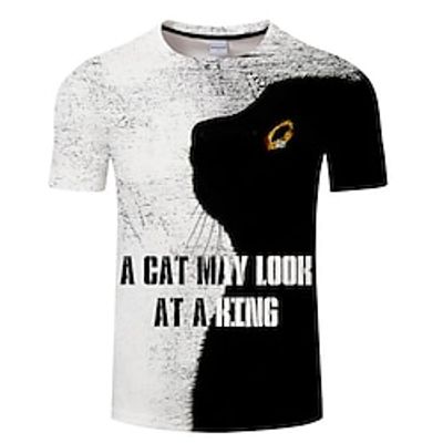 Men's T shirt Tee 3D Print Cat Graphic Patterned Crew Neck Street Casual Print Short Sleeve Tops Basic Fashion Classic Comfortable Black  White  Summer Lightinthebox