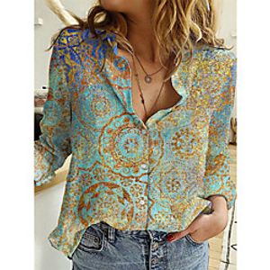 Women's Blouse Shirt Graphic Long Sleeve Button Print Shirt Collar Basic Tops Green miniinthebox