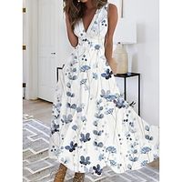 Women's Long Dress Maxi Dress Casual Dress Swing Dress A Line Dress Floral Fashion Streetwear Outdoor Daily Date Print Sleeveless V Neck Dress Regular Fit White Light Purple Purple Summer Spring S M miniinthebox - thumbnail