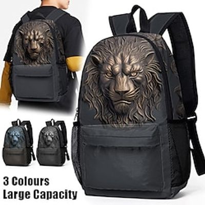 Men's Backpack School Bag Bookbag 3D Print Commuter Backpack School Outdoor Daily Lion Polyester Large Capacity Lightweight Durable Zipper Print Black Grey Blue Gold Lightinthebox
