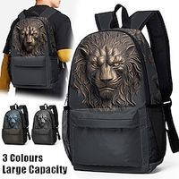 Men's Backpack School Bag Bookbag 3D Print Commuter Backpack School Outdoor Daily Lion Polyester Large Capacity Lightweight Durable Zipper Print Black Grey Blue Gold Lightinthebox - thumbnail