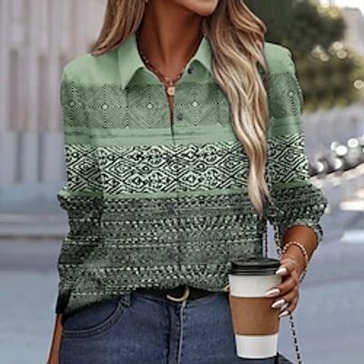 Women's Blouse Green Graphic Button Print Long Sleeve Casual Fashion Shirt Collar Regular Fit Spring Fall Lightinthebox Women's Blouse Green Graphic Button Print Long Sleeve Casual Fashion Shirt Collar Regular Fit Spring Fall Lightinthebox