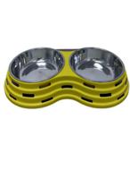 Double Dining Pet Feedrer With Stainless Steel Bowl & Non Slip Rubber Bottom yellow For Cat & Dog - 41.5X22X7cm