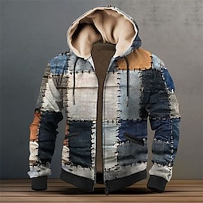Graphic Color Block Men's Daily 3D Printing Hoodie Holiday Vacation Going out Hoodies Blue Brown Hooded Print Fall  Winter Designer Hoodie Sweatshirt Lightinthebox