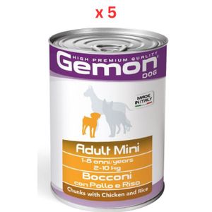 Gemon Dog Wet Food, Chunks Adult Medium With Chicken And Rice 415gm (Pack Of 5)