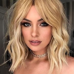 Blonde Bob Wigs for WomenSynthetic Wavy Curly Hair Wig with Bangs for Daily Use Lightinthebox