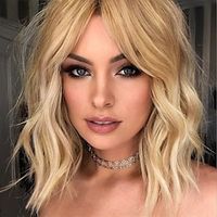 Blonde Bob Wigs for WomenSynthetic Wavy Curly Hair Wig with Bangs for Daily Use Lightinthebox - thumbnail