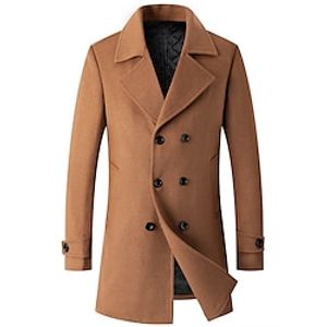 Men's Winter Coat Overcoat Trench Coat Outdoor Business Fall  Winter Polyester Warm Outerwear Clothing Apparel Fashion Streetwear Plain Lapel Double Breasted Lightinthebox