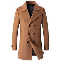 Men's Winter Coat Overcoat Trench Coat Outdoor Business Fall  Winter Polyester Warm Outerwear Clothing Apparel Fashion Streetwear Plain Lapel Double Breasted Lightinthebox - thumbnail