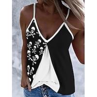 Women's Tank Top Color Block Skull Daily Vacation Print Black Sleeveless Casual V Neck Summer Lightinthebox