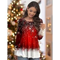 Christmas Shirt Women's Designer Shirt Blouse Snowflake Red Blue Green Button Flowing tunic Print Long Sleeve Christmas Casual Festival  Holiday Round Neck Regular Fit Spring   Fall Lightinthebox - thumbnail