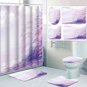 All Kinds of Colorful Flowers and Digital Printing Waterproof Fabric Shower Curtains for Bathroom Home Decoration Curtains with Hooks Bathroom Four-piece Set miniinthebox