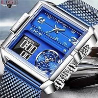LIGE Men Digital Watch Luxury Original Sports Wrist Watch Gold Quartz Steel Waterproof Dual Display Clock Watches Relogio Masculino For Men miniinthebox - thumbnail
