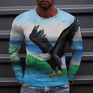Men's T shirt Tee Tee Graphic Round Neck Blue 3D Print Casual Daily Long Sleeve Print Clothing Apparel Fashion Designer Comfortable Big and Tall miniinthebox