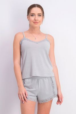 Womens Lace-Trim Sparkle Pajama Set Sterling Grey Womens Lace-Trim Sparkle Pajama Set Sterling Grey