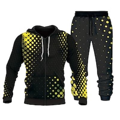 21Grams Men's 2 Piece Full Zip Tracksuit Sweatsuit Athletic Athleisure Long Sleeve Breathable Moisture Wicking Soft Fitness Gym Workout Running Sportswear Polka Dot Normal Green Yellow Red Activewear Lightinthebox