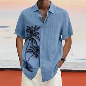 Men's Linen Shirt Turndown Summer Short Sleeve White Pink Blue Graphic Prints Casual Daily Clothing Apparel Print Lightinthebox
