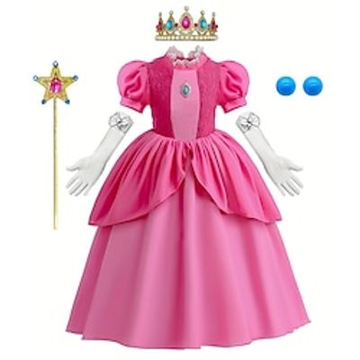 Super Mario Bros Princess Peach Dress Gloves Crown Girls' Movie Cosplay Pattern Dress Cosplay Costume Pink Outfit Pink Dress Accessory Set Children's Day Masquerade Cotton miniinthebox Super Mario Bros Princess Peach Dress Gloves Crown Girls' Movie Cosplay Pattern Dress Cosplay Costume Pink Outfit Pink Dress Accessory Set Children's Day Masquerade Cotton miniinthebox