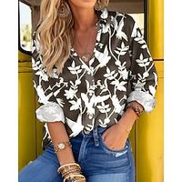 Women's Shirt Blouse Floral Casual Holiday Light Brown Blue Purple Print Button Long Sleeve Fashion Shirt Collar Regular Fit Spring   Fall Lightinthebox - thumbnail
