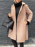 Casual Button And Hoodie Woollen Coat - thumbnail