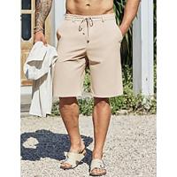 Men's Shorts Linen Shorts Summer Shorts Drawstring Elastic Waist Straight Leg Solid Color Comfort Breathable Knee Length Casual Daily Vacation Fashion Black Khaki Inelastic Lightinthebox