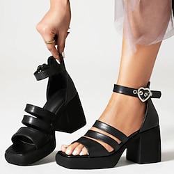 Women's Sandals Ankle Strap Heels Daily Buckle Chunky Heel Open Toe Minimalism Microbial Leather PU Buckle Black Pink Lightinthebox