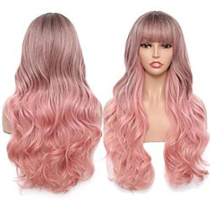 Ombre Pink Body Wave Wig With Bangs Heat-resistant Synthetic Wave Wig Halloween Curly Hair Wig Ladies Cosplay Wig Lightinthebox