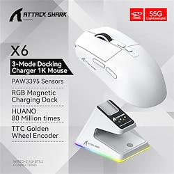 Attack Shark X6 Bluetooth Mouse PixArt PAW3395 Tri-Mode Connection RGB Touch Magnetic Charging Base Macro Gaming Mouse Lightinthebox