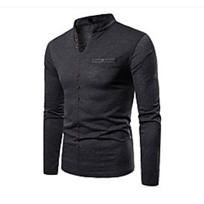 Men's T shirt Shirt Graphic Solid Colored Long Sleeve Daily Tops V Neck White Light gray Dark Gray miniinthebox