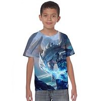 Kids Boys T shirt Tee Short Sleeve 3D Print Graphic Animal Dinosaur Crewneck Light Blue Children Tops Fall Winter Fashion Cool Outdoor Daily Regular Fit 4-12 Years miniinthebox - thumbnail