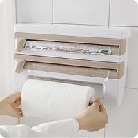Multi-Functional Plastic Wrap Cutter Wall-Mounted Kitchen Paper Towel Rack Sliding Knife Tin Foil Partition Box Storage Rack miniinthebox - thumbnail