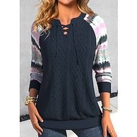 Women's Sweatshirt Pullover Textured Tie Dye Active Sportswear Drawstring Print Navy Blue Casual Sports V Neck Long Sleeve Top Micro-elastic Fall  Winter Lightinthebox - thumbnail