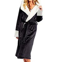 Women's Robes Pajamas Print Solid Colored Faux Fur Casual Hooded Home Daily Long Sleeve Belt Included Hoodie miniinthebox - thumbnail
