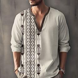 Striped Graphic Prints Bandana Print Tribal Men's Shirt Outdoor Street Casual Summer Spring Fall Stand Collar Long Sleeve Khaki S, M, L Polyester Shirt Lightinthebox