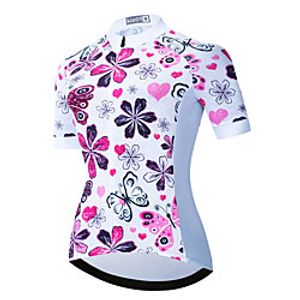 21Grams Women's Short Sleeve Cycling Jersey Summer Spandex Polyester White Floral Botanical Bike Jersey Top Mountain Bike MTB Road Bike Cycling Quick Dry Moisture Wicking Breathable Sports Clothing Lightinthebox