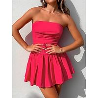 Women's Party Dress Sheath Dress Ruched Dress Mini Dress White Fuchsia Sleeveless Pure Color Ruched Summer Spring Fall Strapless Fashion Vacation Spring Dress S M L Lightinthebox - thumbnail