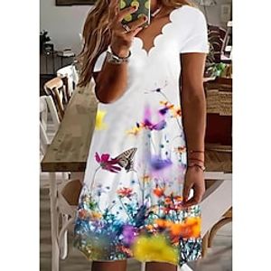 Women's Plus Size Casual Dress Floral V Neck Ruffle Short Sleeve Spring Summer Basic Casual Mini Dress Daily Vacation Dress Lightinthebox