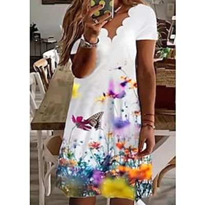 Women's Plus Size Casual Dress Floral V Neck Ruffle Short Sleeve Spring Summer Basic Casual Mini Dress Daily Vacation Dress Lightinthebox